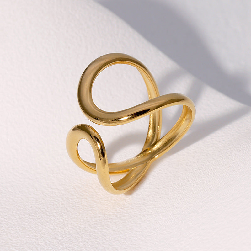 Geometric Asymmetric Minimalistic Personalized Advanced Sense Gold-plated Open Ring